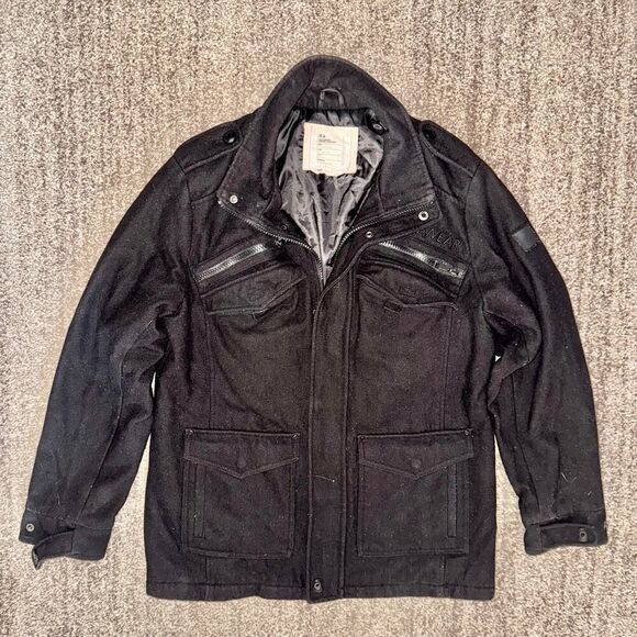 Rocawear Men Vintage Utility Pocket Fleece Bomber Sport Coat Jacket Black Large - Picture 5 of 12